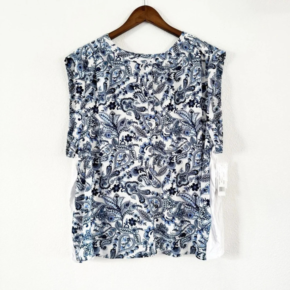 Zac & Rachel Boho Blue Floral Paisley Top Relaxed Fit Plus 3X #1835048A NEW - Picture 1 of 12